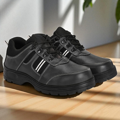 Dimmo Steel Toe Genuine Leather Safety Shoe(Black, S1, Size 10)