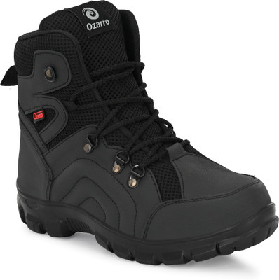 Ozarro Steel Toe Genuine Leather Safety Shoe(Black, S1, Size 6)