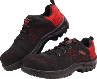 Karam Fiber Toe Fabric Safety Shoe(Black, Red, S1, SRC, Size 8)