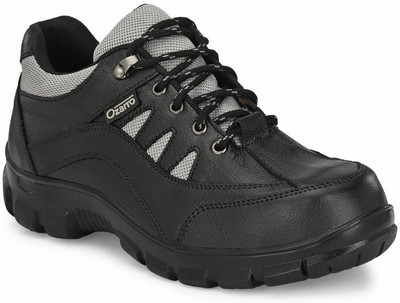Ozarro Steel Toe Genuine Leather Safety Shoe(Black, S1, Size 10)