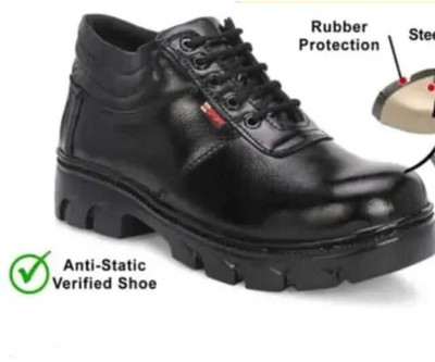 VEEVORT Steel Toe Leather Safety Shoe(Black, S1P, Size 9)
