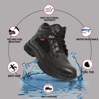 Ozarro Steel Toe Genuine Leather Safety Shoe(Black, S1, Size 6)