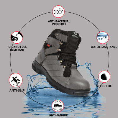 Ozarro Steel Toe Genuine Leather Safety Shoe(Grey, S1, Size 8)