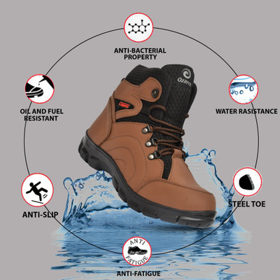 Ozarro Steel Toe Genuine Leather Safety Shoe(Brown, S1, Size 7)