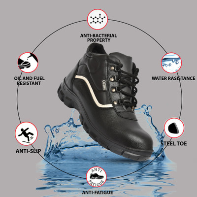 Ozarro Steel Toe Leather Safety Shoe(Black, S1, Size 8)