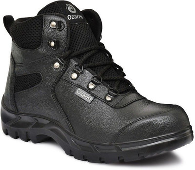 Ozarro Steel Toe Genuine Leather Safety Shoe(Black, S1, Size 7)