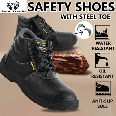 foot trends Steel Toe Synthetic Leather Safety Shoe(Black, S2P, Size 8)