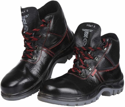 Karam Steel Toe Genuine Leather Safety Shoe(Black, S1, Size 8)