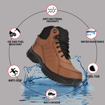 Ozarro Steel Toe Genuine Leather Safety Shoe(Brown, S1, Size 6)