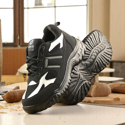 Ozarro Steel Toe Genuine Leather Safety Shoe(Black, S1, Size 6)