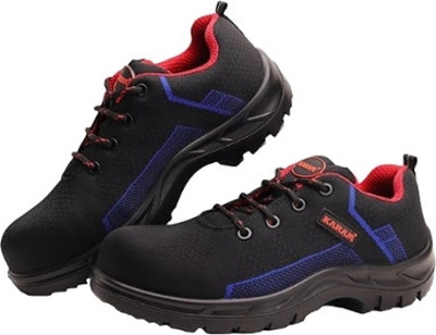 Karam Fiber Toe Leather Safety Shoe(Black, Blue, S1, Size 8)