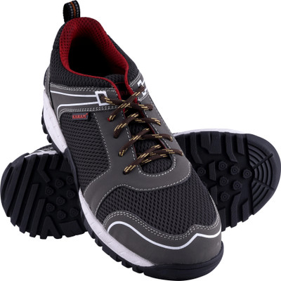 Karam Composite Toe Synthetic Leather Safety Shoe(Black, Grey, White, S1, Size 11)