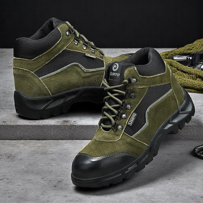 Ozarro Steel Toe Suede Safety Shoe(Olive, S1, Size 9)