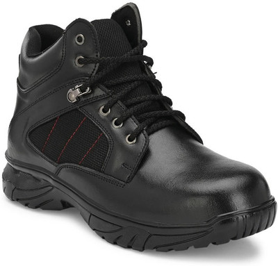 Ozarro Steel Toe Genuine Leather Safety Shoe(Black, S1, Size 8)