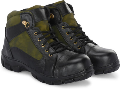 Dimmo Steel Toe Genuine Leather Safety Shoe(Black, S1, Size 10)