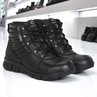 Ozarro Steel Toe Genuine Leather Safety Shoe(Black, S1, Size 10)