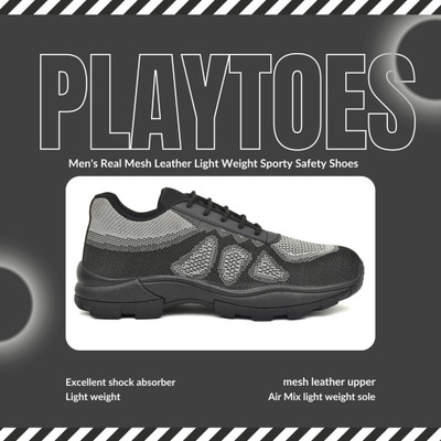 PLAYTOES Steel Toe Mesh Safety Shoe(Black, S2, Size 10)