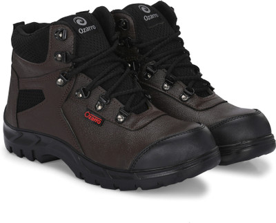 Ozarro Steel Toe Genuine Leather Safety Shoe(Brown, S1, Size 9)