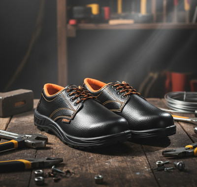 JK STEEL Steel Toe Synthetic Leather Safety Shoe(Black, S1, Size 10)