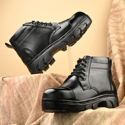 STANDAR Steel Toe Leather Safety Shoe(Black, S1, Size 8)