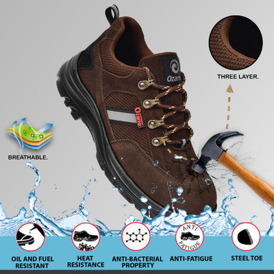 Ozarro Steel Toe Suede Safety Shoe(Brown, S1, Size 7)