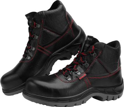 Karam Steel Toe Leather Safety Shoe(Black, S1, Size 11)