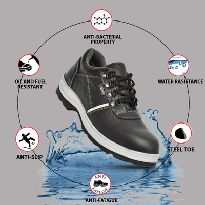 Ozarro Steel Toe Leather Safety Shoe(Black, S1, Size 6)