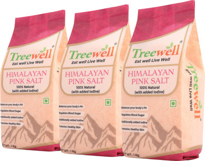 T - TREEWELL Himalayan Pink Rock Salt Everyday Cooking (1 kg X 3 Pack) Himalayan Pink Salt(3 kg, Pack of 3)