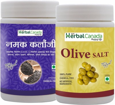 HARC Herbal Canada Namak Kalonji (120g) + Olive Salt (120g) | Healthy Combo Pack Sea Salt(240 g, Pack of 2)