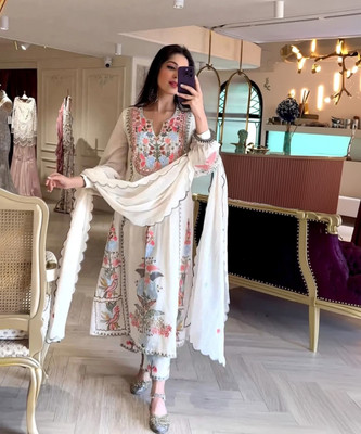 GRISHU COLLECTION Embroidered Anarkali Kurta, Bottom & Dupatta Set