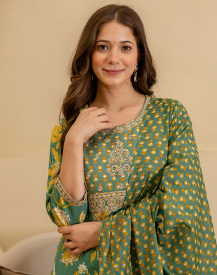Tasrika Floral Print Kurta, Salwar & Dupatta Set