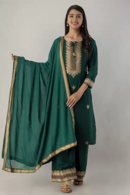 sumron Embroidered Kurta, Palazzo & Dupatta Set