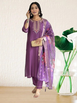 SEE CRAFT Embroidered, Solid Kurta, Trouser/Pant & Dupatta Set