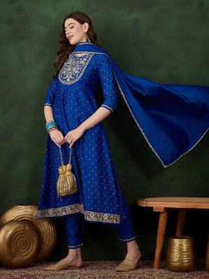 Sangria Embroidered Anarkali Kurta, Bottom & Dupatta Set