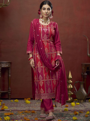 Sangria Color Block Kurta, Trouser/Pant & Dupatta Set