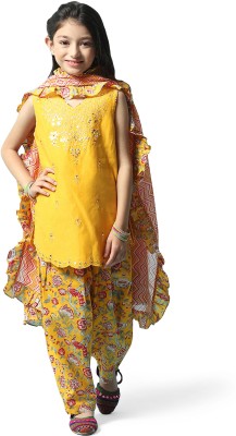 BIBA Girls Festive & Party Kurta and Trouser Set(Yellow Pack of 3)