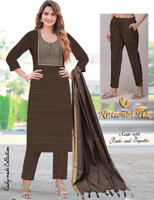 NATIONAL TEX Embroidered Kurta, Trouser/Pant & Dupatta Set