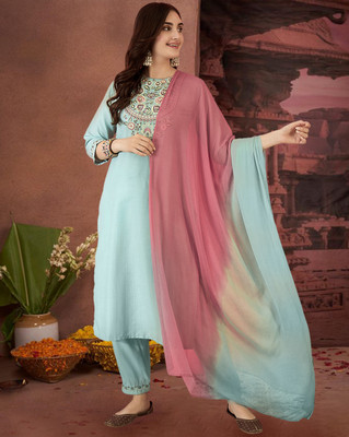 Tasrika Embroidered Kurta, Trouser/Pant & Dupatta Set