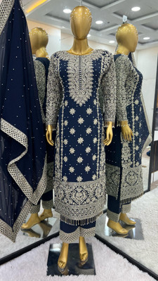 Firewave Embroidered Kurta, Palazzo & Dupatta Set