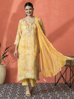 Sangria Embroidered Kurta, Trouser/Pant & Dupatta Set