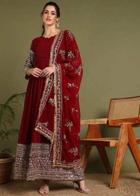 Tasrika Embroidered Anarkali Kurta, Bottom & Dupatta Set