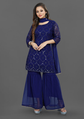 RAHIL ART Embellished Kurta, Sharara & Dupatta Set