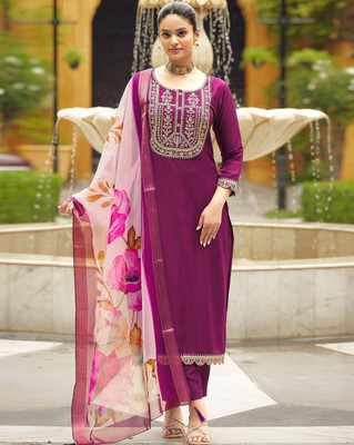 pandurang Fab Embroidered Kurta, Trouser/Pant & Dupatta Set