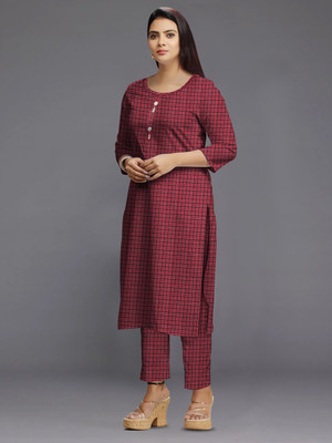 AMAAN TEXTILE Checkered Kurta, Trouser/Pant & Dupatta Set