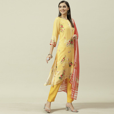 BIBA Printed Kurta, Trouser/Pant & Dupatta Set