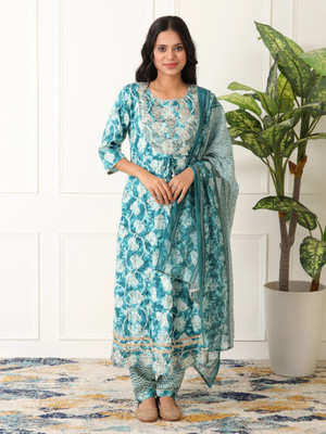 VARNNAN Embroidered Kurta, Trouser/Pant & Dupatta Set