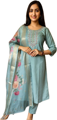 DANIYA FAB Embroidered Kurta, Trouser/Pant & Dupatta Set