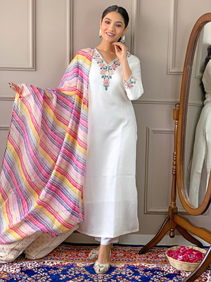 GlimmerGown Embroidered Kurta, Salwar & Dupatta Set