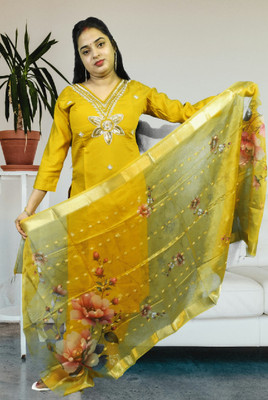 saas bahu fashion Embroidered Kurta, Trouser/Pant & Dupatta Set