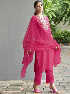 R4milA Embroidered, Solid Kurta, Trouser/Pant & Dupatta Set